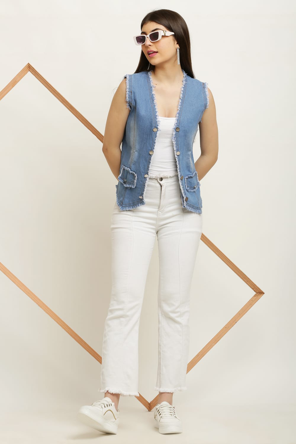 Denim blazer for women Lightweight denim jacket (3)